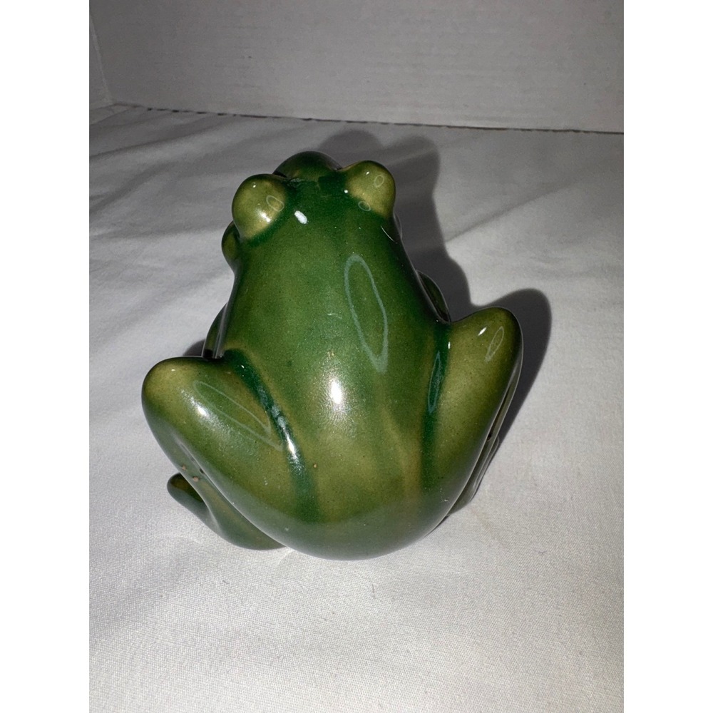 Green Ceramic Frog Figurine Glossy Glaze Decorative Animal Statue Vintage - Picture 3 of 10